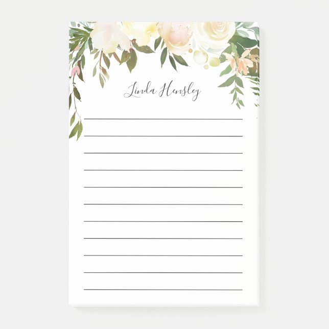 Rustic Greenery Watercolor Wild Floral Post-it Notes (Front)