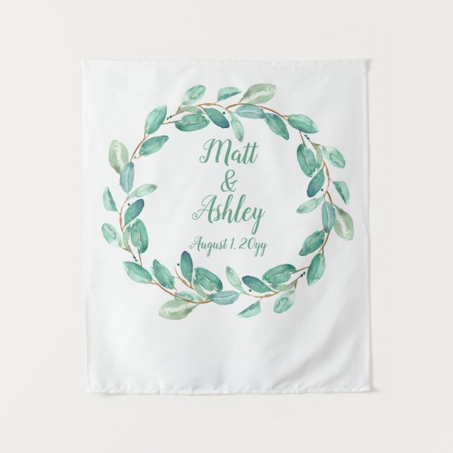 Rustic Greenery Wedding Backdrop Photo Booth Prop Tapestry (Front)