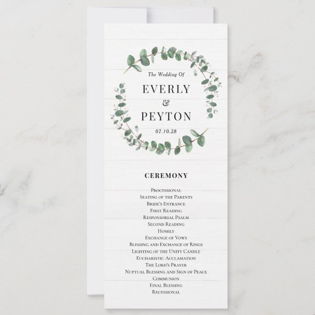 Rustic Greenery Wedding Ceremony Program (Front)