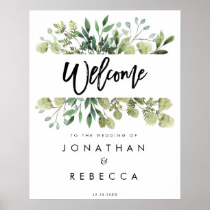 rustic greenery wedding welcome sign poster