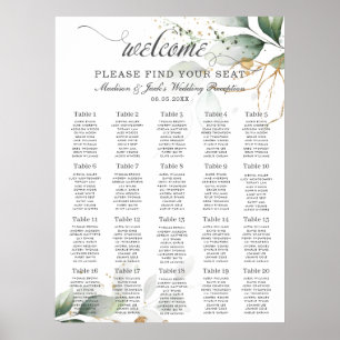 Rustic Greenery Weddingn Gold Leaves Seating Chart