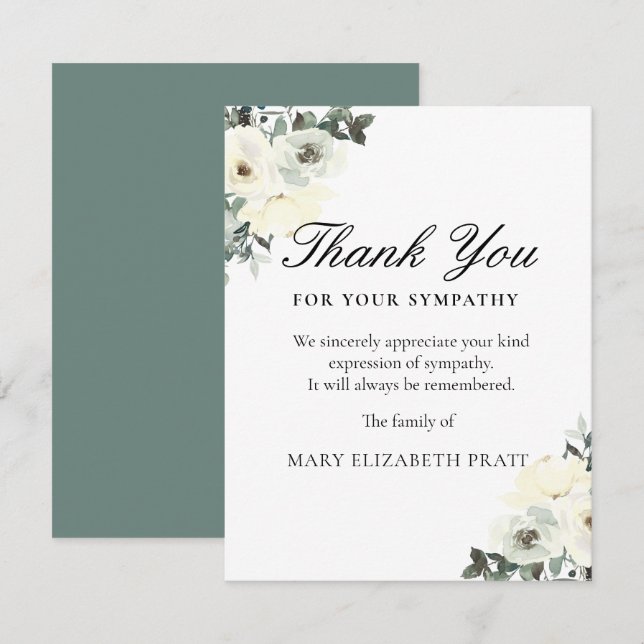 Rustic Greenery White Floral Funeral Thank You Car (Front/Back)