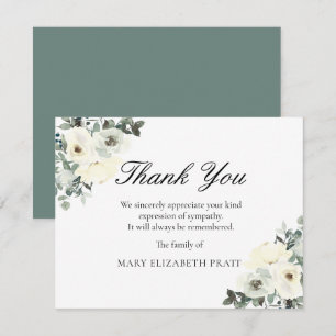Rustic Greenery White Floral Funeral Thank You Card