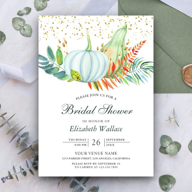 Rustic Greenery White Pumpkin Fall Bridal Shower Invitation (Creator Uploaded)