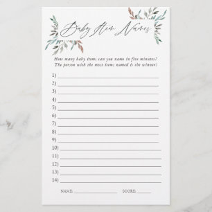 Rustic Greenery Winter Baby Shower Item Names Game