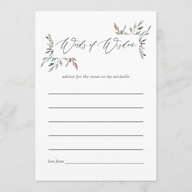Rustic Greenery Winter Baby Shower Mom Advice Card (Front)
