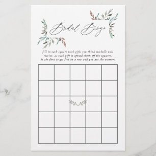 Rustic Greenery Winter Bridal Shower Bingo