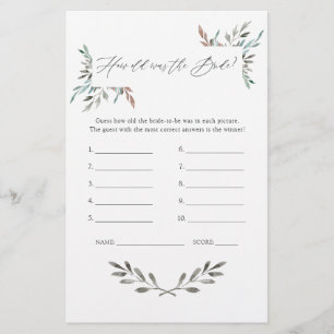 Rustic Greenery Winter Bridal Shower Game