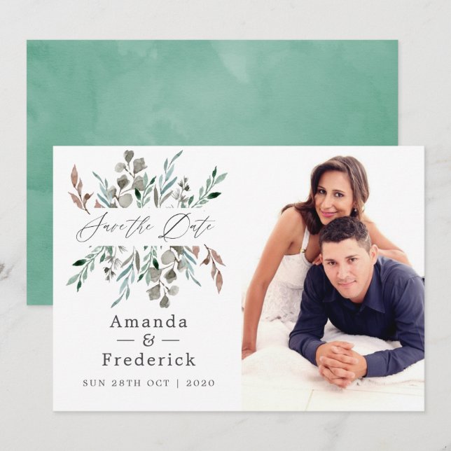 Rustic Greenery Winter Wedding Save the Date Invitation (Front/Back)