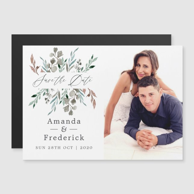 Rustic Greenery Winter Wedding Save the Date Magnetic Invitation (Front/Back)