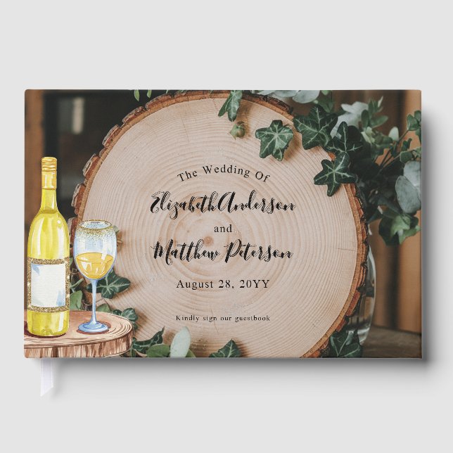 Rustic Greenery & Wood Slice  Guest Book (Front)