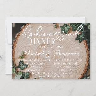 Rustic Greenery & Wood Slice Rehearsal Dinner Invitation