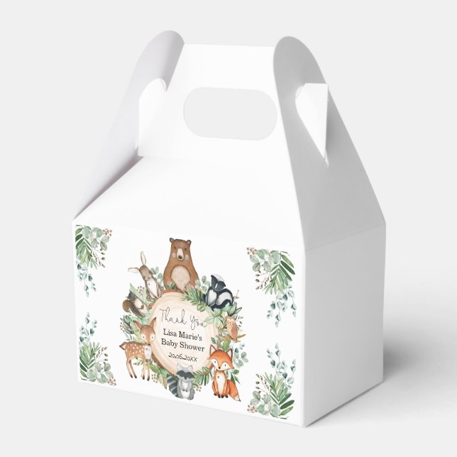 Rustic Greenery Woodland Animals Baby Birthday  Favor Box (Front Side)
