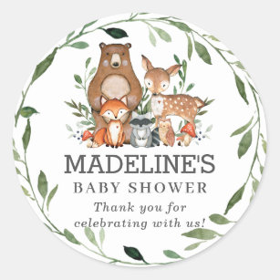 Rustic Greenery Woodland Animals Thank You Favour Classic Round Sticker