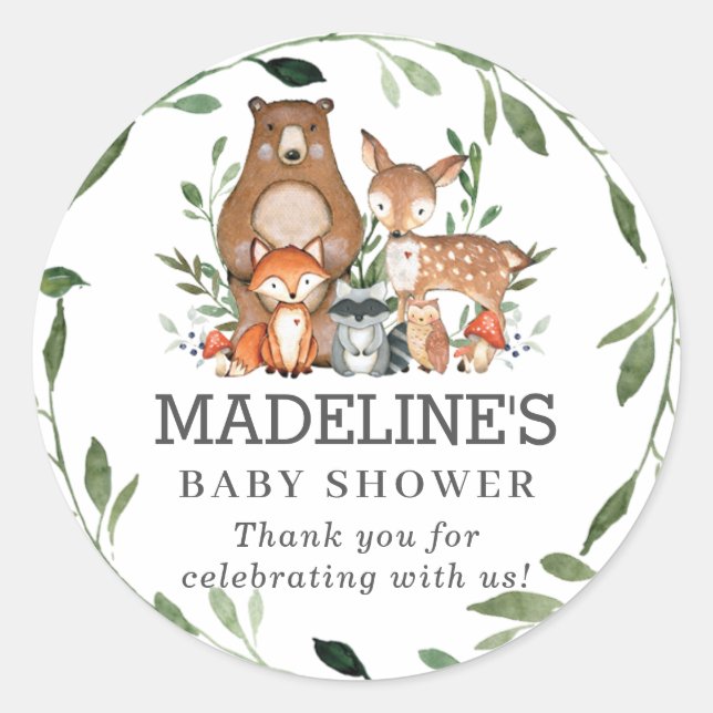 Rustic Greenery Woodland Animals Thank You Favour Classic Round Sticker (Front)