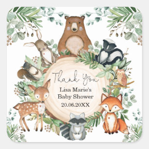 Rustic Greenery Woodland Baby Animals Favors Square Sticker