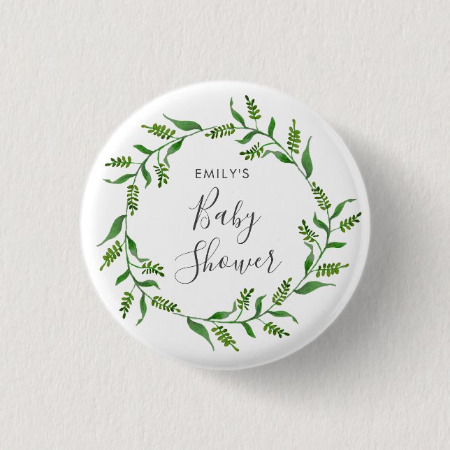 Rustic Greenery Wreath Baby Shower 1 Inch Round Button (Front)