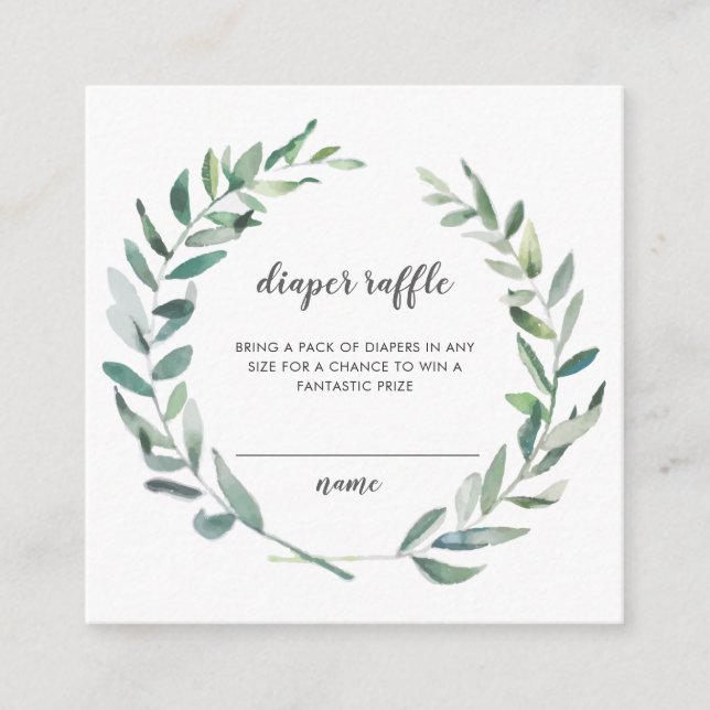 Rustic Greenery Wreath Diaper Raffle Ticket Enclosure Card (Front)