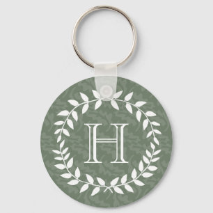 Rustic Greenery Wreath Monogram Country Wedding Keychain