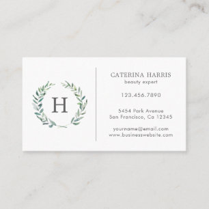 Rustic Greenery Wreath Monogram Logo Professional Business Card