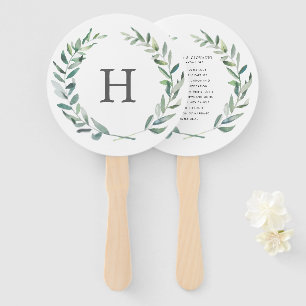 Rustic Greenery Wreath Monogram Wedding Program Hand Fan