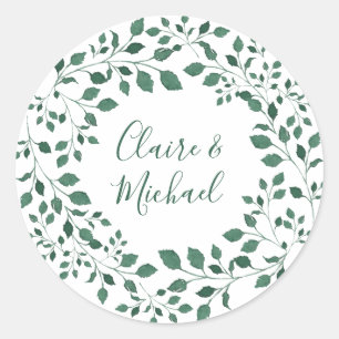 Rustic greenery wreath Personalized Wedding Classic Round Sticker