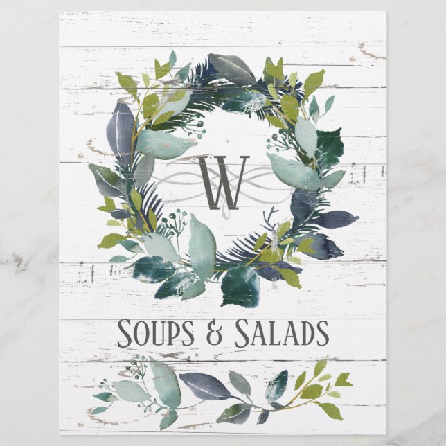 Rustic Greenery Wreath Recipe Organizer Divider (Front)