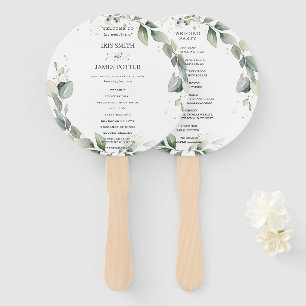 Rustic Greenery Wreath Round Wedding Program Hand Fan