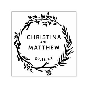 Rustic Greenery Wreath Save The Date Self-inking Stamp