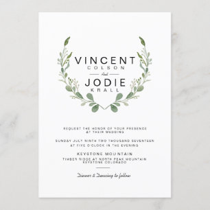 Rustic Greenery Wreath Watercolor Wedding Invite