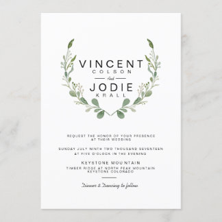 Rustic Greenery Wreath Watercolor Wedding Invite
