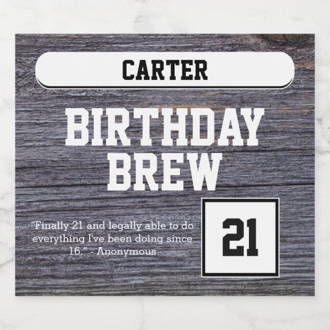 Rustic Grey 21st Brew Happy Birthday Beer Bottle Label (Single Label)