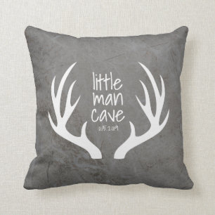Rustic Grey and Antlers Little Man Cave Nursery Throw Pillow