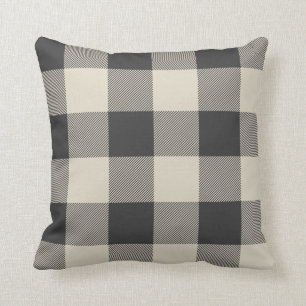Rustic Grey and Beige Buffalo Check Plaid Throw Pillow