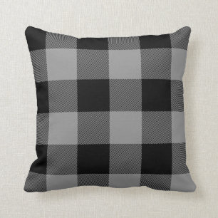 Rustic Grey and Black Buffalo Check Plaid Throw Pillow