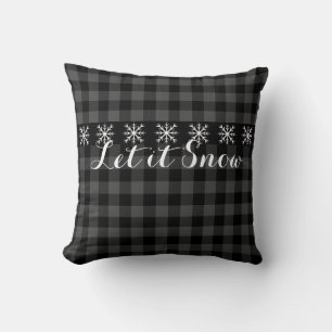 Rustic grey and black plaid - let it snow throw pillow