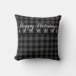 Rustic grey and black plaid snow flake -  Holiday Throw Pillow