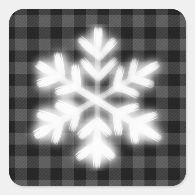 Rustic grey and black plaid, winter snow flake   square sticker (Front)