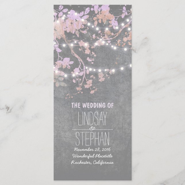 Rustic Grey and Pink Tree Branches Wedding Program (Front)