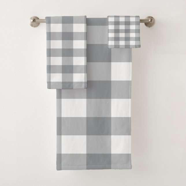 Rustic Grey and White Buffalo Plaid Pattern Bath Towel Set (Insitu)