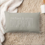 Rustic Grey Antique White Couple's Names/Newlywed Lumbar Pillow<br><div class="desc">Rustic linen design grey/antique white lumbar pillow with the couple's / newlywed's names.  Makes a great gift for the newly married couple or those who are celebrating an anniversary.  Text is customizable,  so add names,  wedding dates,  or any text you choose.</div>