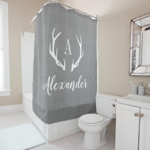 Rustic Grey Antler Monogram   Farmhouse Bathroom