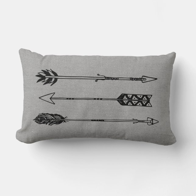 Rustic Grey Arrows Lumbar Pillow (Front)