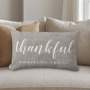 Rustic Grey Autumn Thankful Family Name Lumbar Pillow