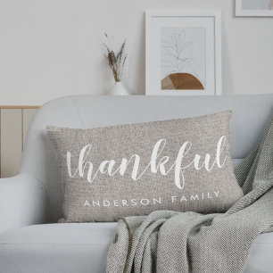 Rustic Grey Autumn Thankful Family Name Lumbar Pillow