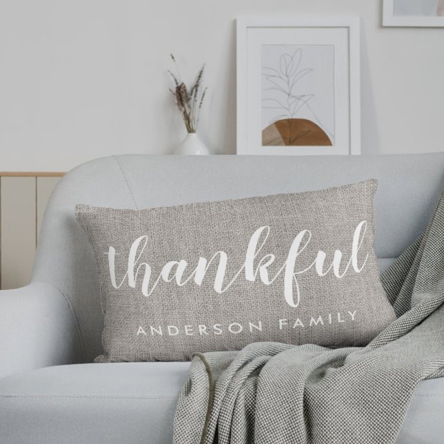 Rustic Grey Autumn Thankful Family Name Lumbar Pillow (Creator Uploaded)