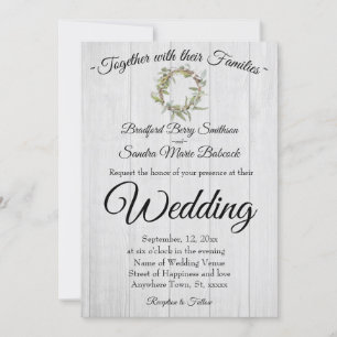 Rustic Grey Barn Wood, Eucalyptus Wreath Wedding  Invitation