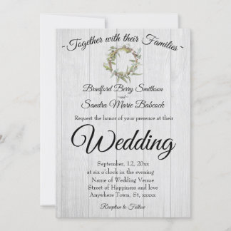Rustic Grey Barn Wood, Eucalyptus Wreath Wedding Invitation