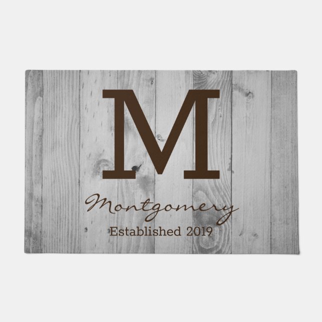 Rustic Grey Barn Wood Planks Personalized Doormat (Front)