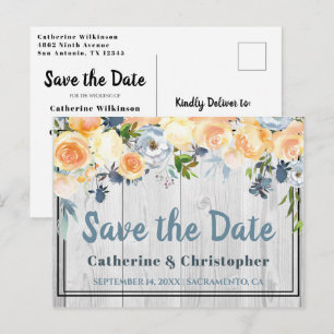 Rustic Grey Barnwood Floral Save the Date Postcard